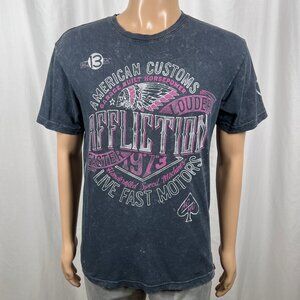 Affliction Men's Medium Gray Pink Mineral Wash Breast Cancer Awareness T-Shirt